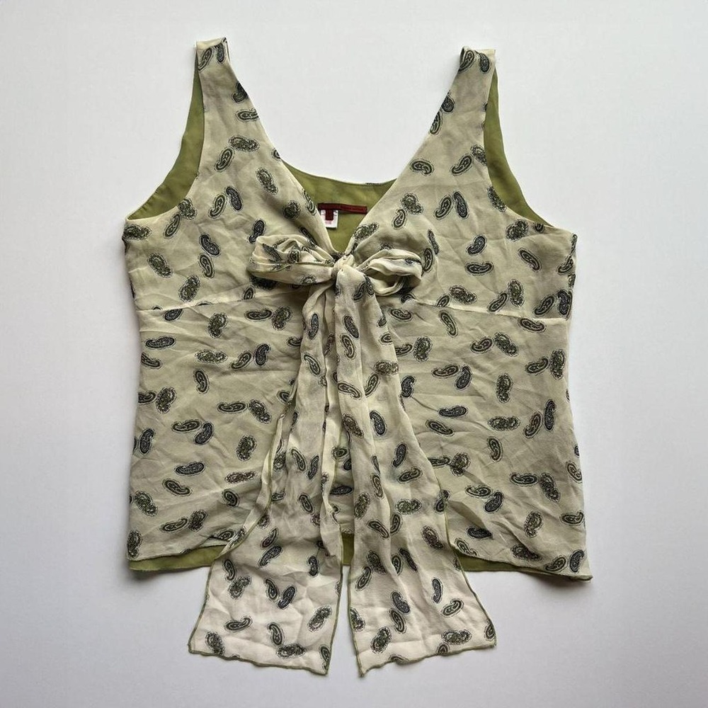 Y2K‎ Vintage Tape Measure Silk V-Neck Babydoll Top Paisley Pattern